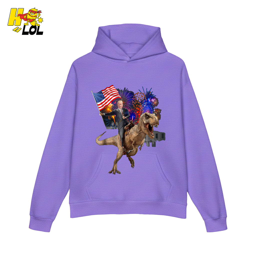 Trump Riding T-Rex American Flag Epic Patriotic Funny Gift Shirt - HQLOL