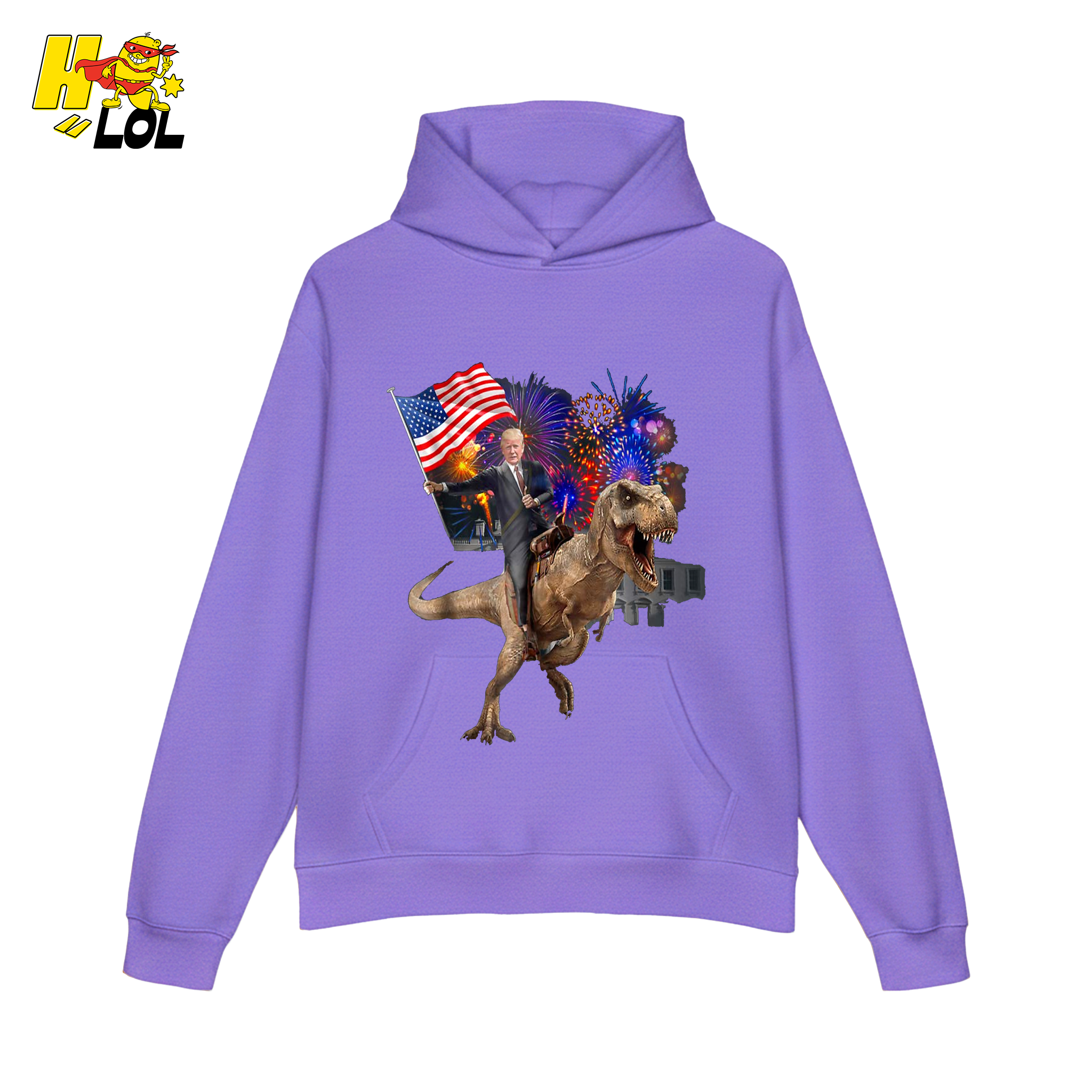 Trump Riding T-Rex American Flag Epic Patriotic Funny Gift Shirt - HQLOL