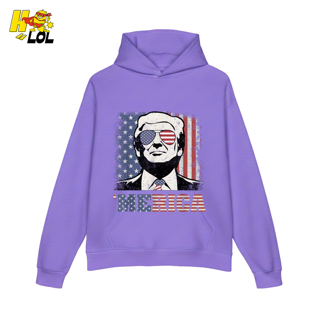 Merica Shirt Patriotic USA Flag Sunglasses Graphic Sweatshirt - HQLOL