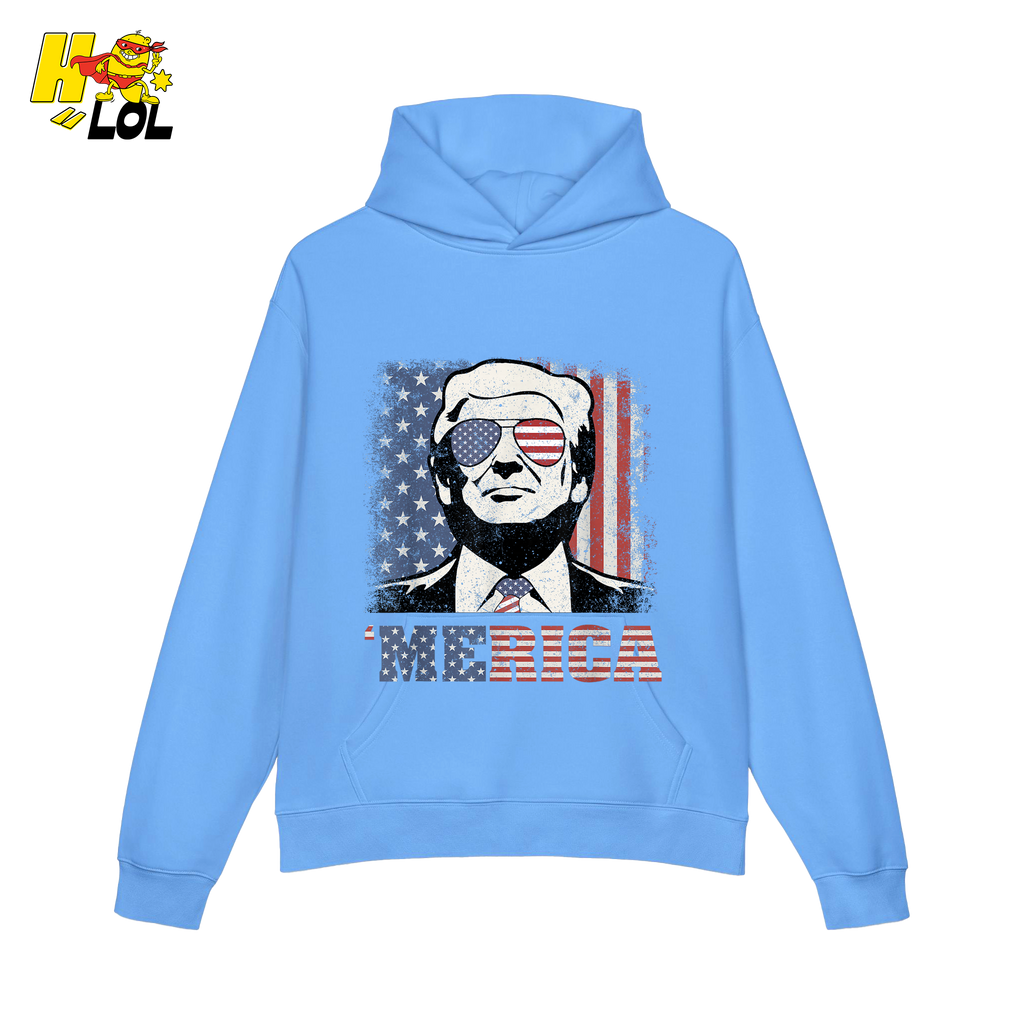 Merica Shirt Patriotic USA Flag Sunglasses Graphic Sweatshirt - HQLOL