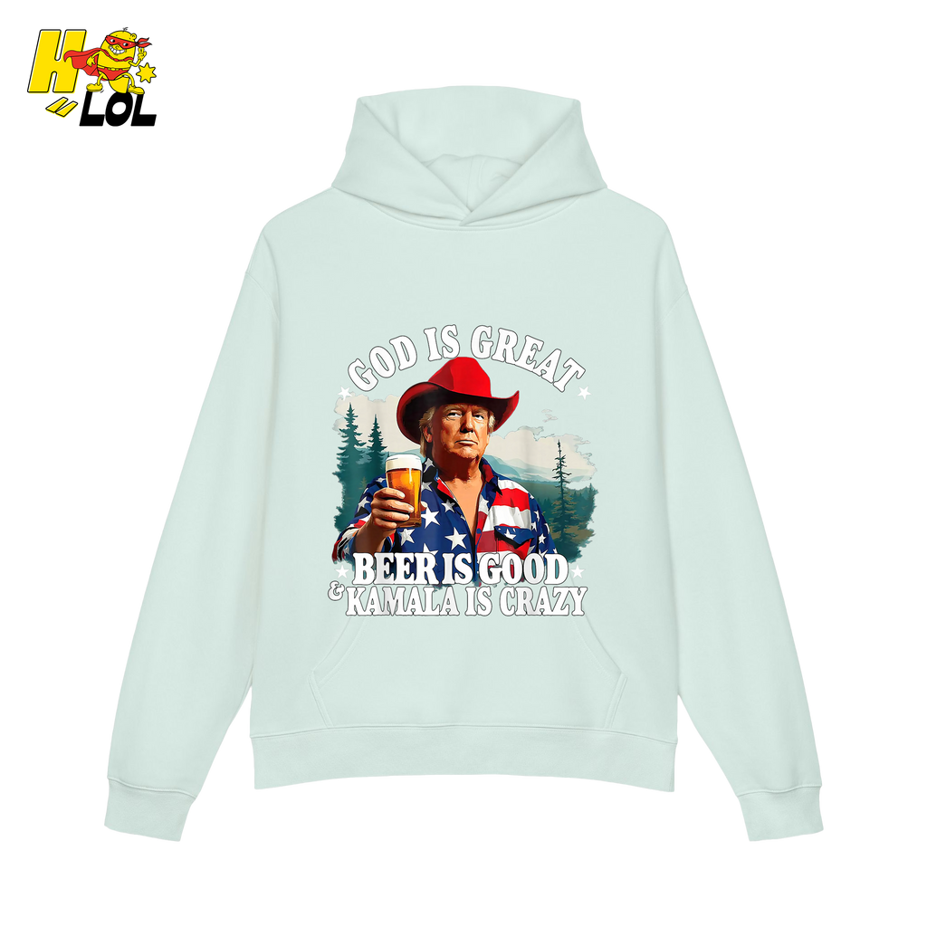 God Is Great Kamala Is Crazy - Trump Beer Patriotic Shirt - HQLOL