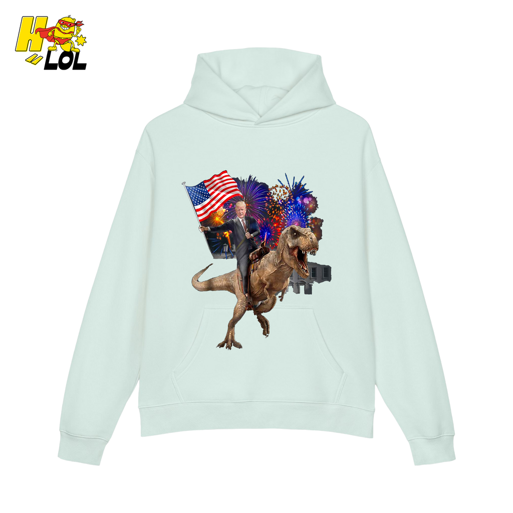 Trump Riding T-Rex American Flag Epic Patriotic Funny Gift Shirt - HQLOL