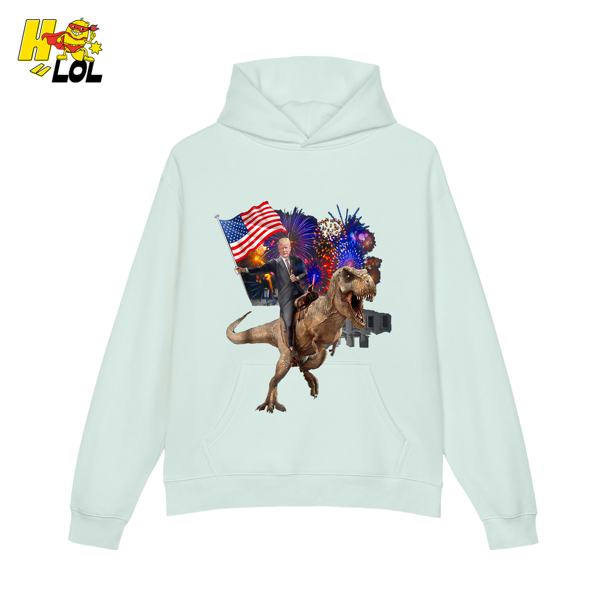 Trump Riding T-Rex American Flag Epic Patriotic Funny Gift Shirt - HQLOL