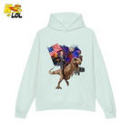 Trump Riding T-Rex American Flag Epic Patriotic Funny Gift Shirt - HQLOL