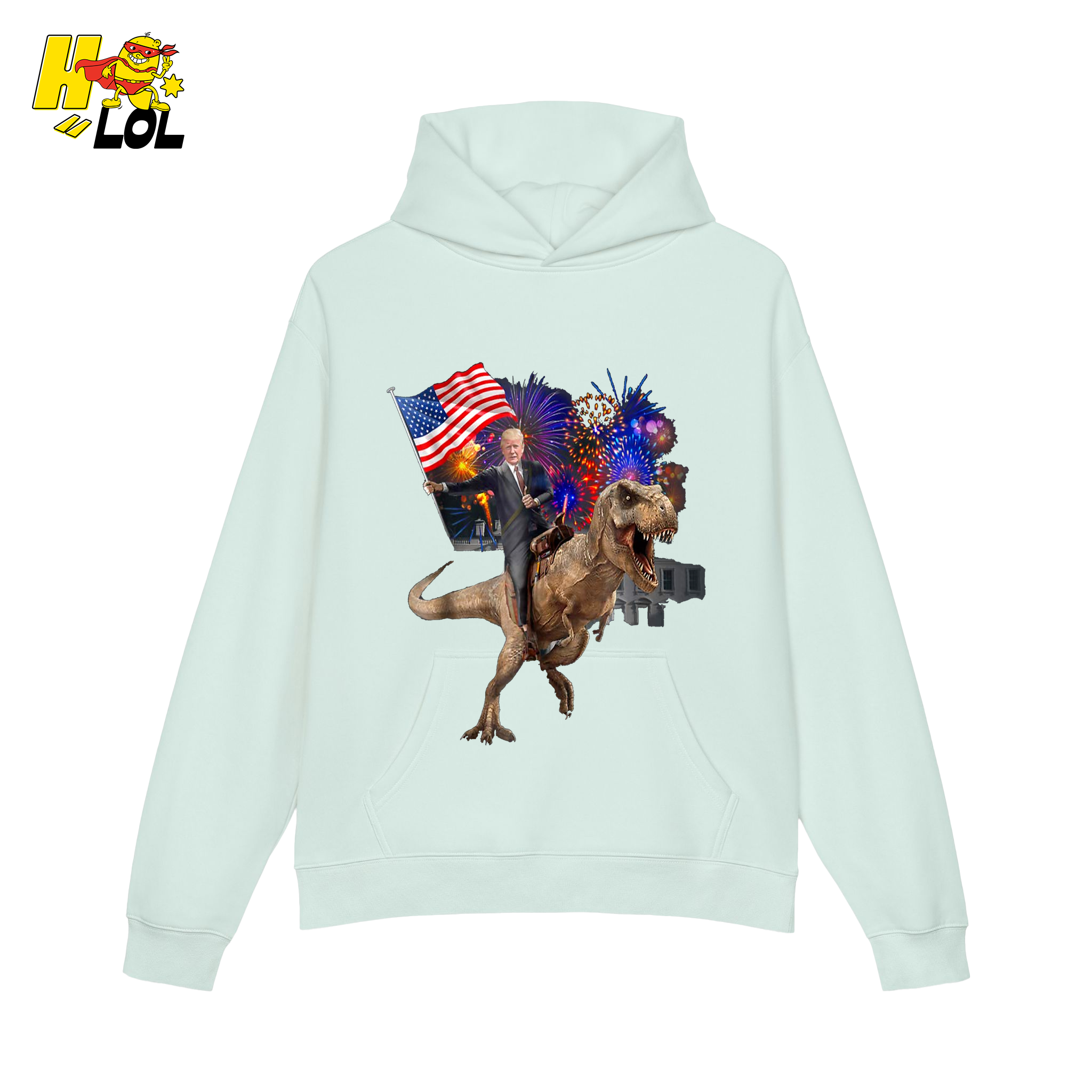 Trump Riding T-Rex American Flag Epic Patriotic Funny Gift Shirt - HQLOL