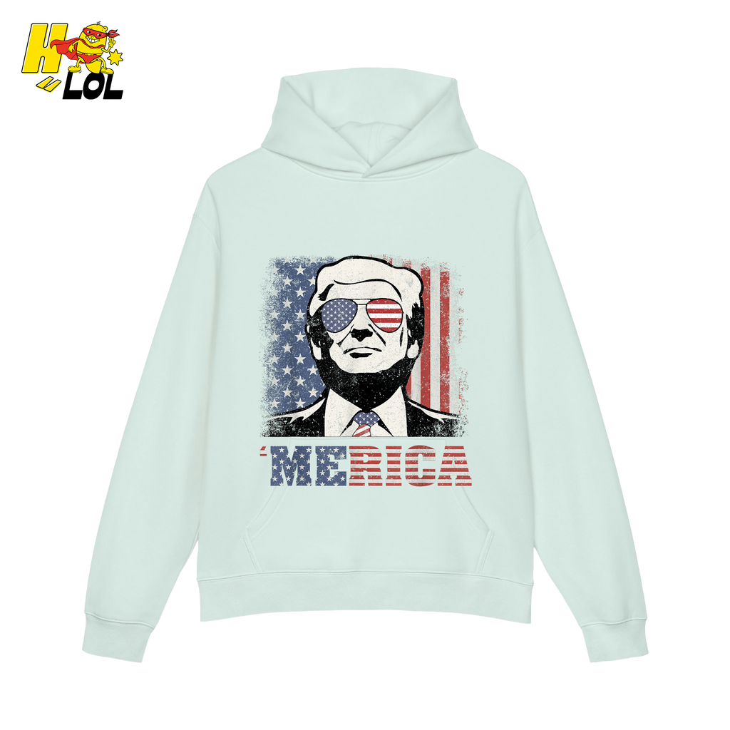 Merica Shirt Patriotic USA Flag Sunglasses Graphic Sweatshirt - HQLOL