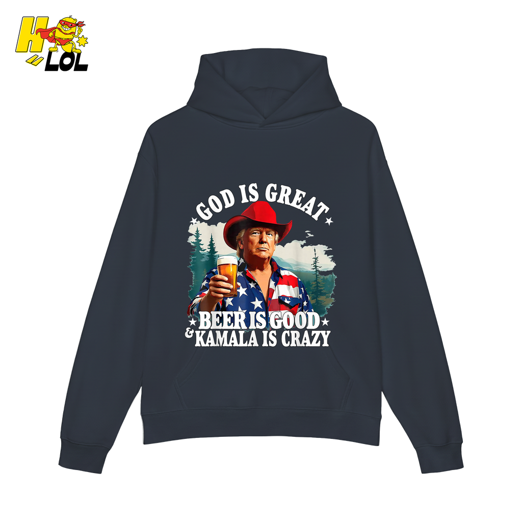 God Is Great Kamala Is Crazy - Trump Beer Patriotic Shirt - HQLOL