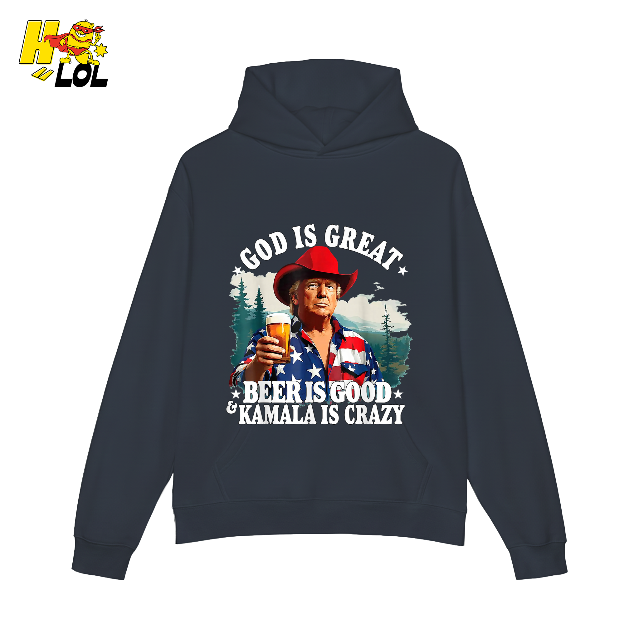 God Is Great Kamala Is Crazy - Trump Beer Patriotic Shirt - HQLOL