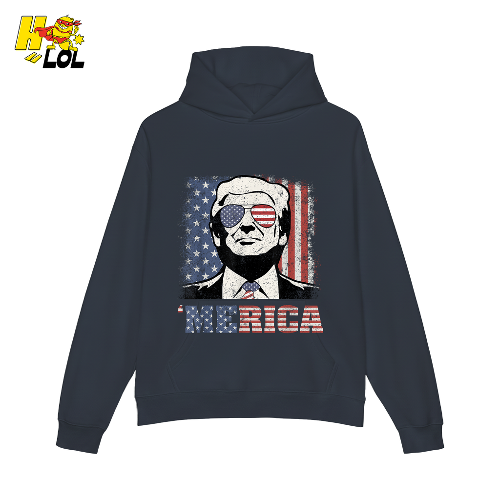 Merica Shirt Patriotic USA Flag Sunglasses Graphic Sweatshirt - HQLOL