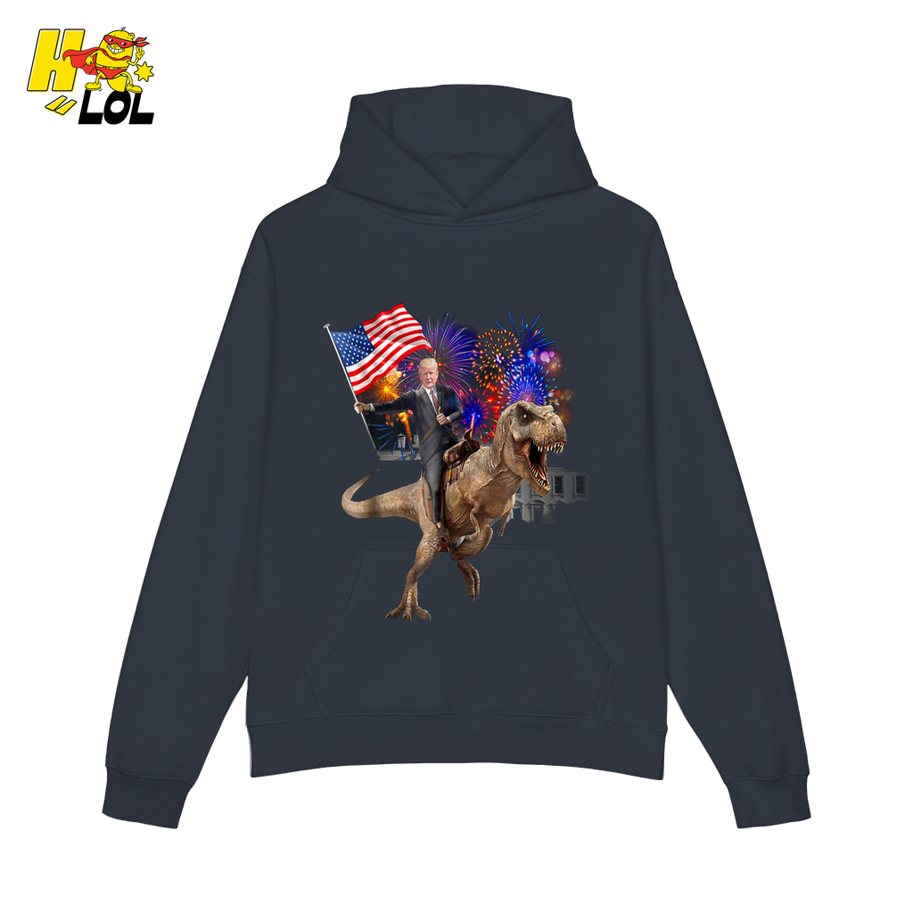 Trump Riding T-Rex American Flag Epic Patriotic Funny Gift Shirt - HQLOL