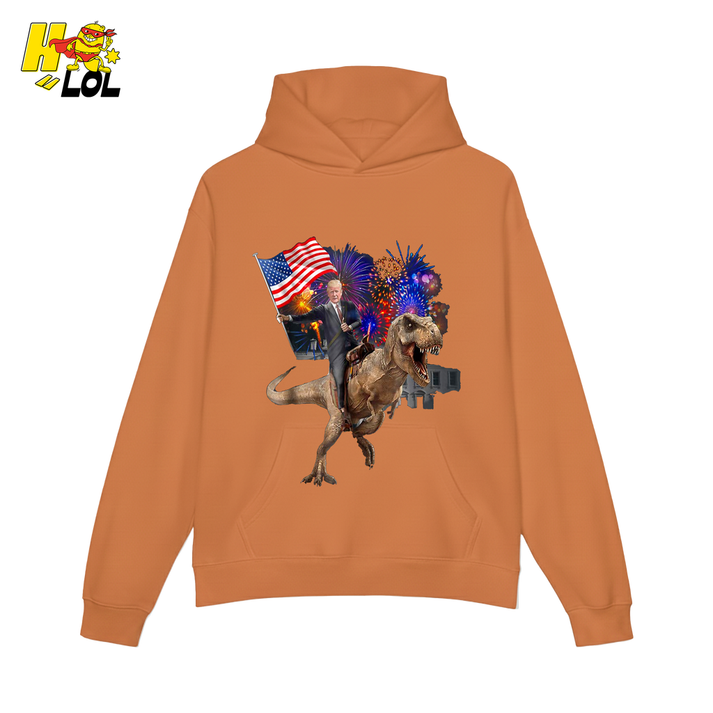 Trump Riding T-Rex American Flag Epic Patriotic Funny Gift Shirt - HQLOL