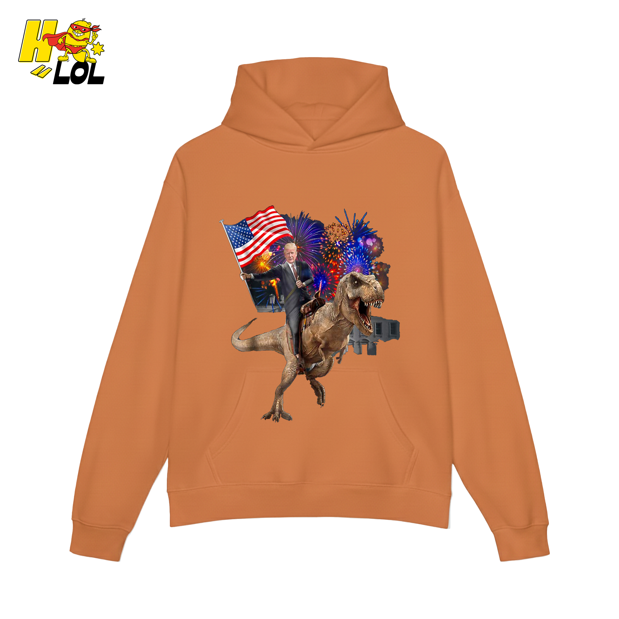 Trump Riding T-Rex American Flag Epic Patriotic Funny Gift Shirt - HQLOL