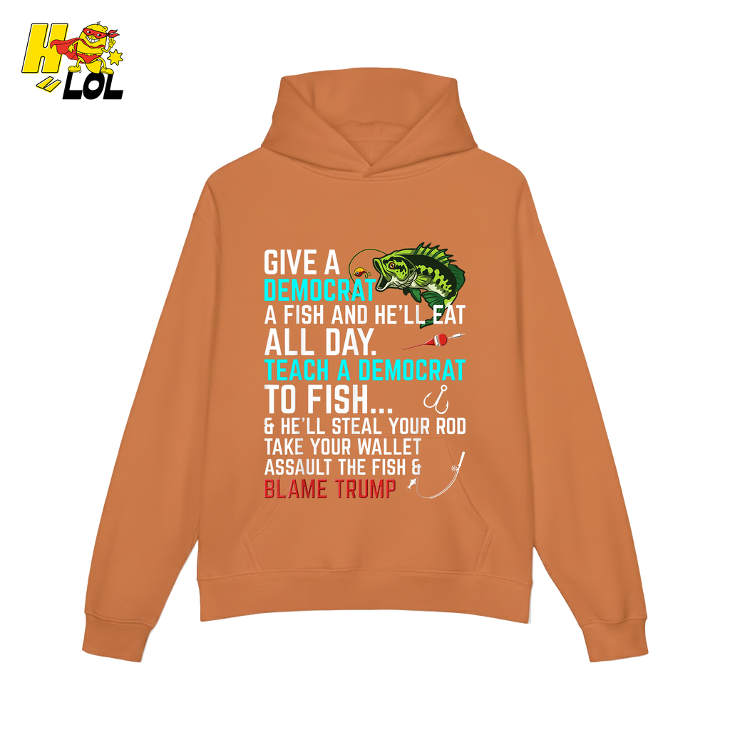 Funny Political Fishing Shirt Teach a Democrat to Fish Blame Trump - HQLOL