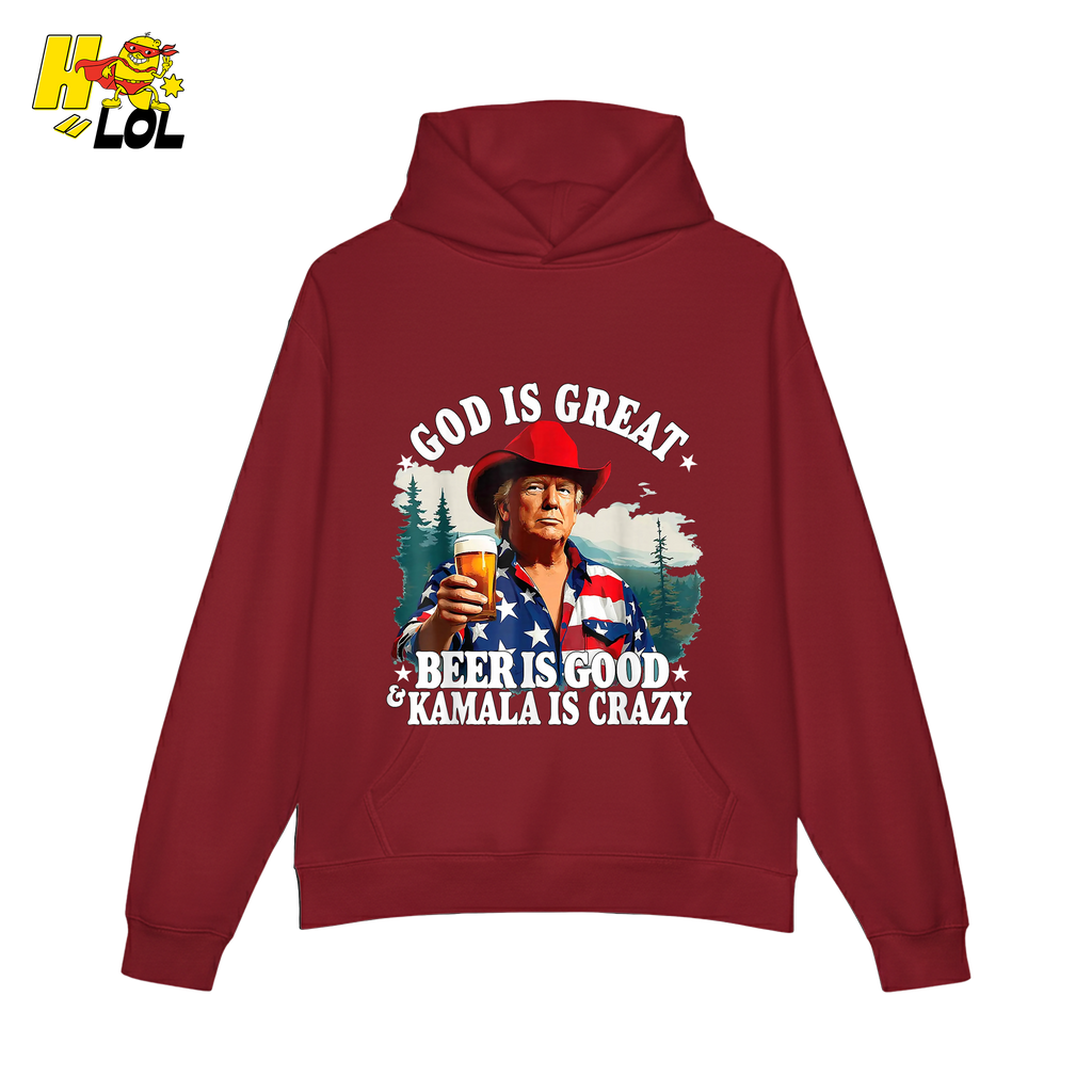 God Is Great Kamala Is Crazy - Trump Beer Patriotic Shirt - HQLOL