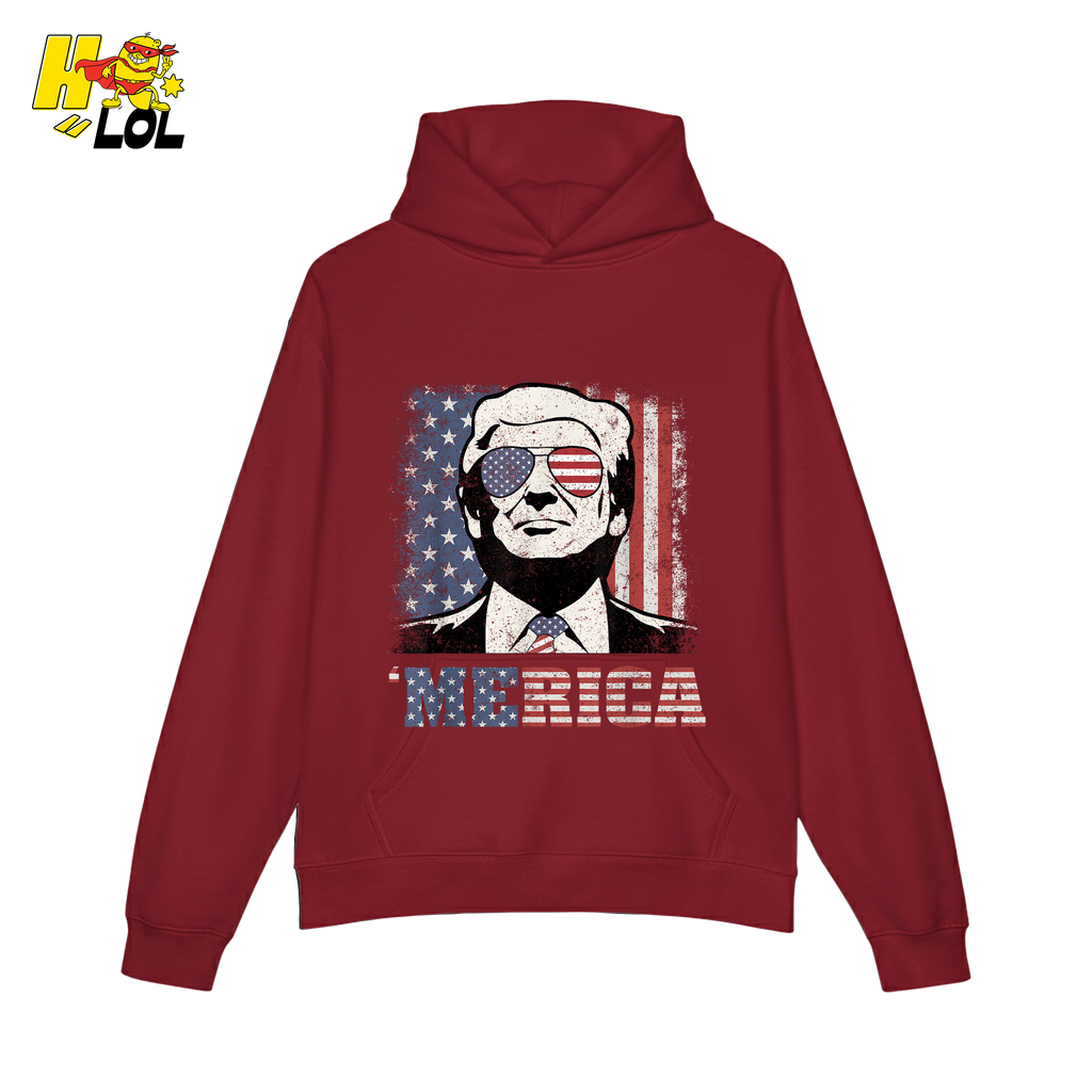 Merica Shirt Patriotic USA Flag Sunglasses Graphic Sweatshirt - HQLOL