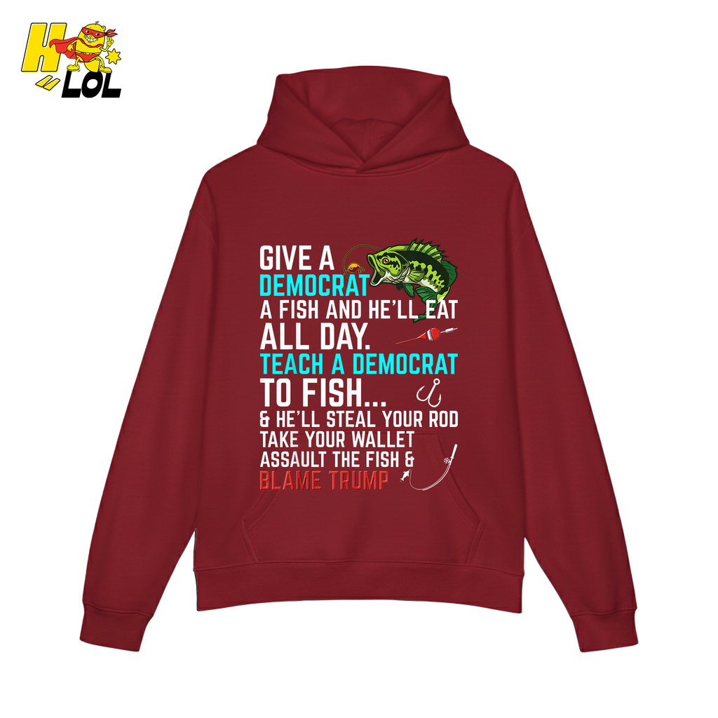 Funny Political Fishing Shirt Teach a Democrat to Fish Blame Trump - HQLOL