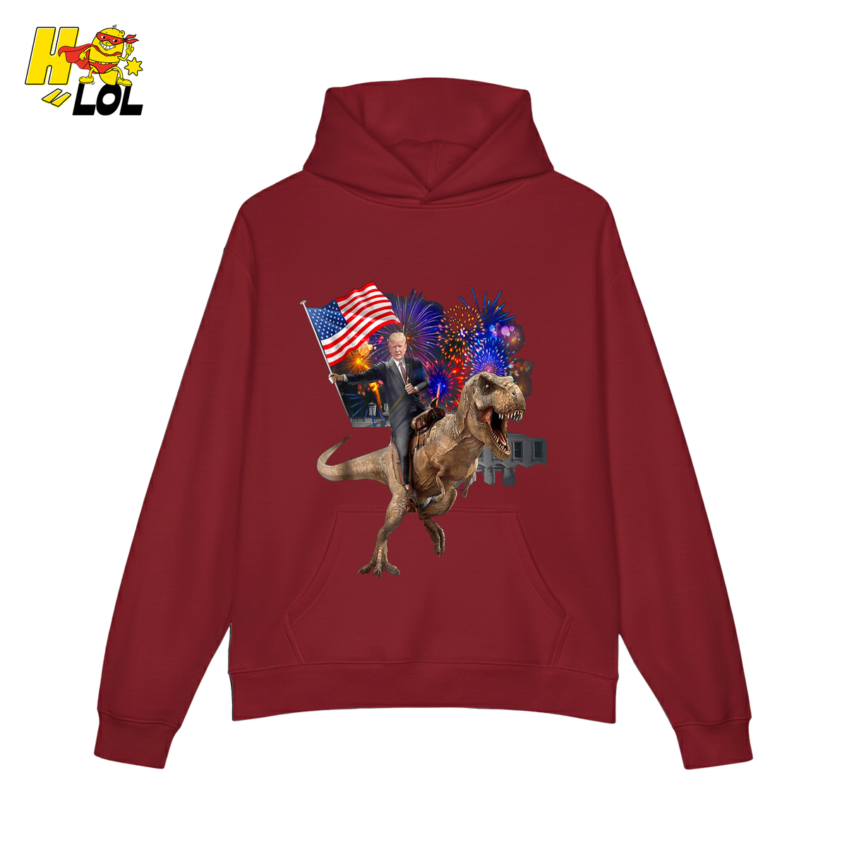 Trump Riding T-Rex American Flag Epic Patriotic Funny Gift Shirt - HQLOL