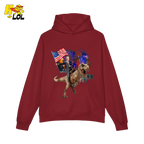 Trump Riding T-Rex American Flag Epic Patriotic Funny Gift Shirt - HQLOL