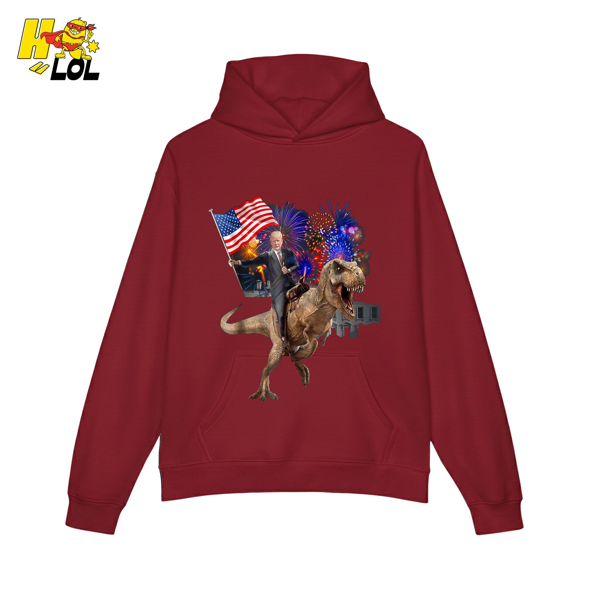 Trump Riding T-Rex American Flag Epic Patriotic Funny Gift Shirt - HQLOL