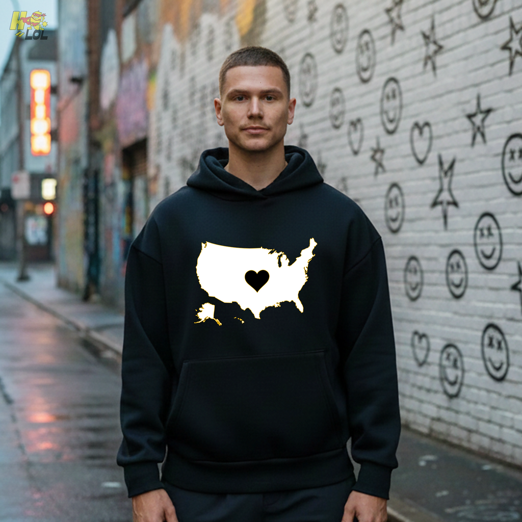 USA Map Heart Patriotic Hoodie Gift for Americans - HQLOL