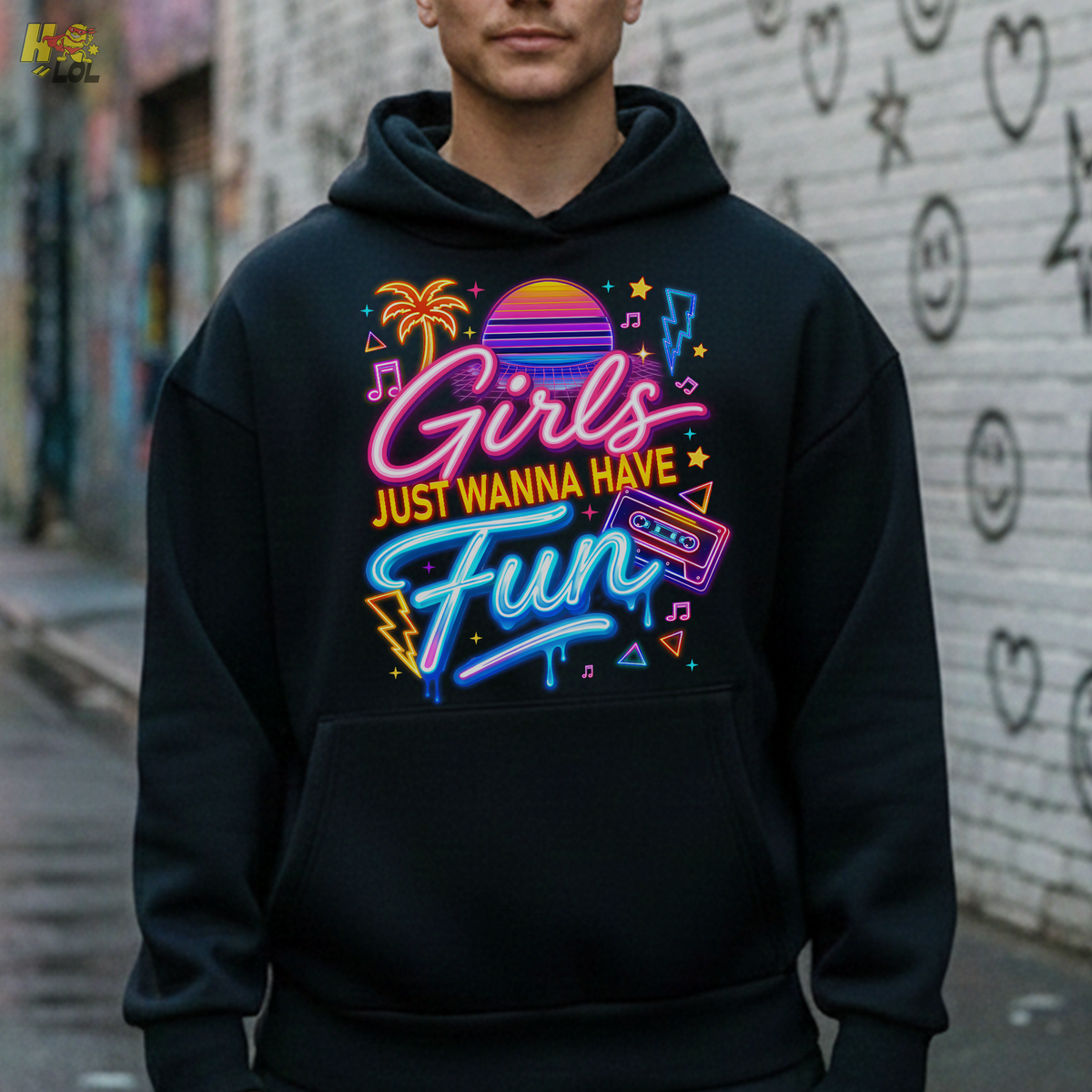 Retro Neon Girls Just Wanna Have Fun Valentine Hoodie Gift For Her - HQLOL