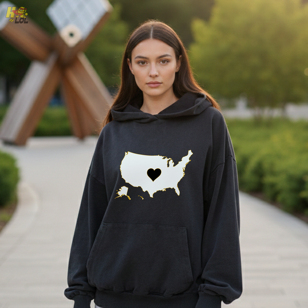 USA Map Heart Patriotic Hoodie Gift for Americans - HQLOL