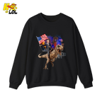 Trump Riding T-Rex American Flag Epic Patriotic Funny Gift Shirt - HQLOL