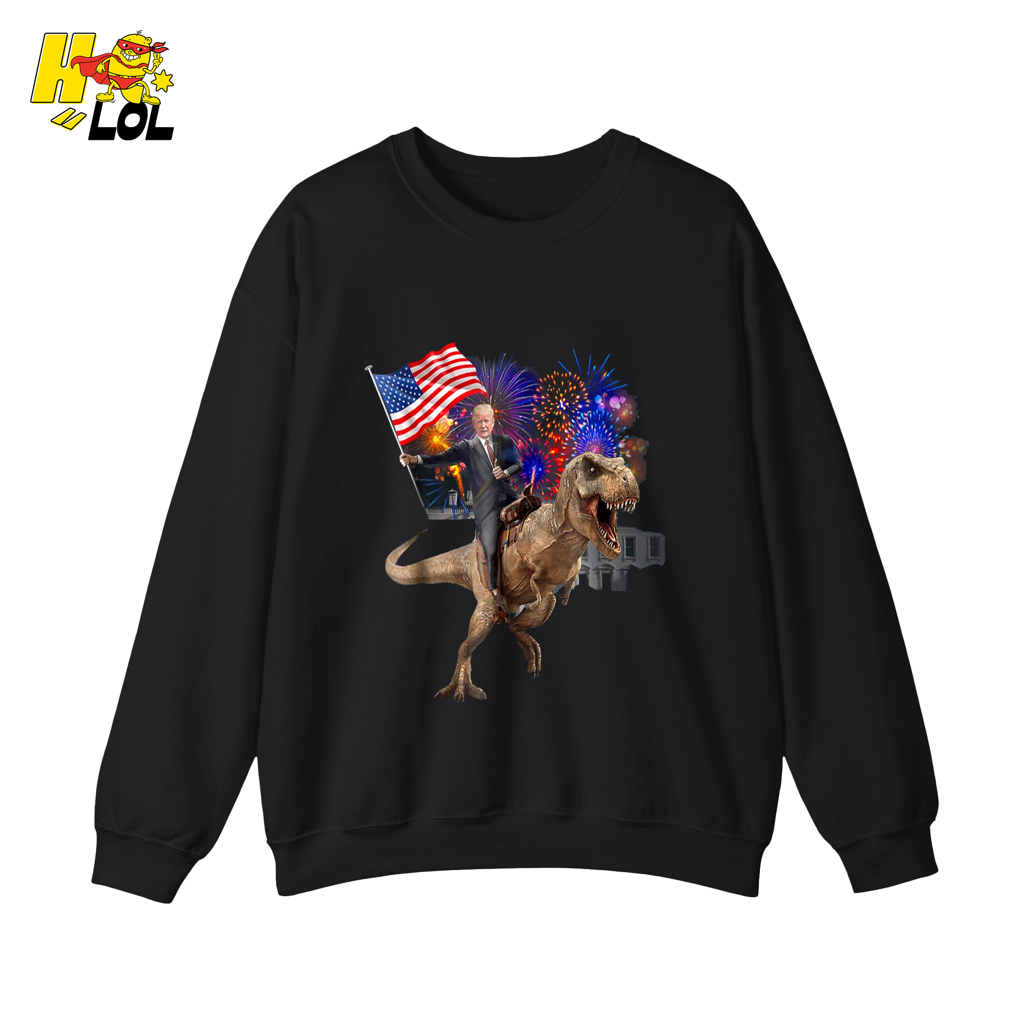 Trump Riding T-Rex American Flag Epic Patriotic Funny Gift Shirt - HQLOL