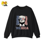 Merica Shirt Patriotic USA Flag Sunglasses Graphic Sweatshirt - HQLOL