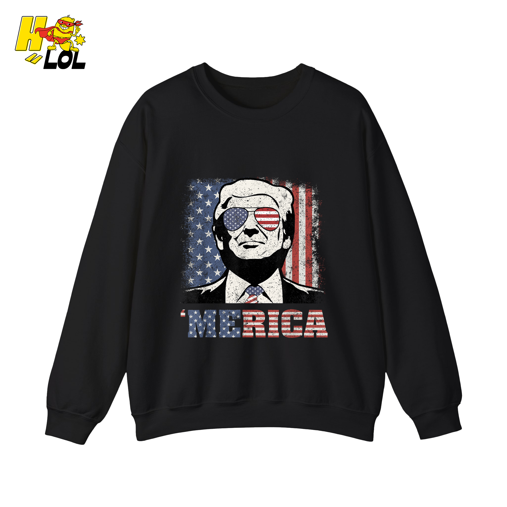 Merica Shirt Patriotic USA Flag Sunglasses Graphic Sweatshirt - HQLOL
