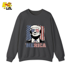 Merica Shirt Patriotic USA Flag Sunglasses Graphic Sweatshirt - HQLOL