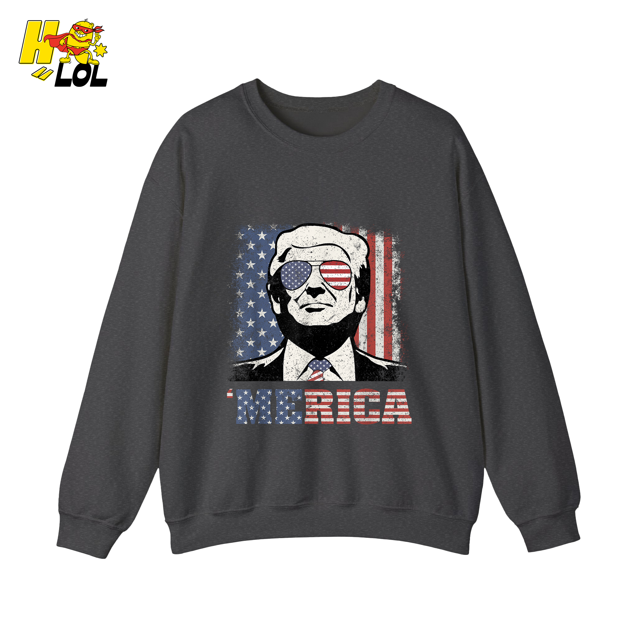 Merica Shirt Patriotic USA Flag Sunglasses Graphic Sweatshirt - HQLOL