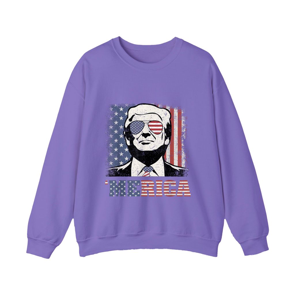 Merica Shirt Patriotic USA Flag Sunglasses Graphic Sweatshirt - HQLOL