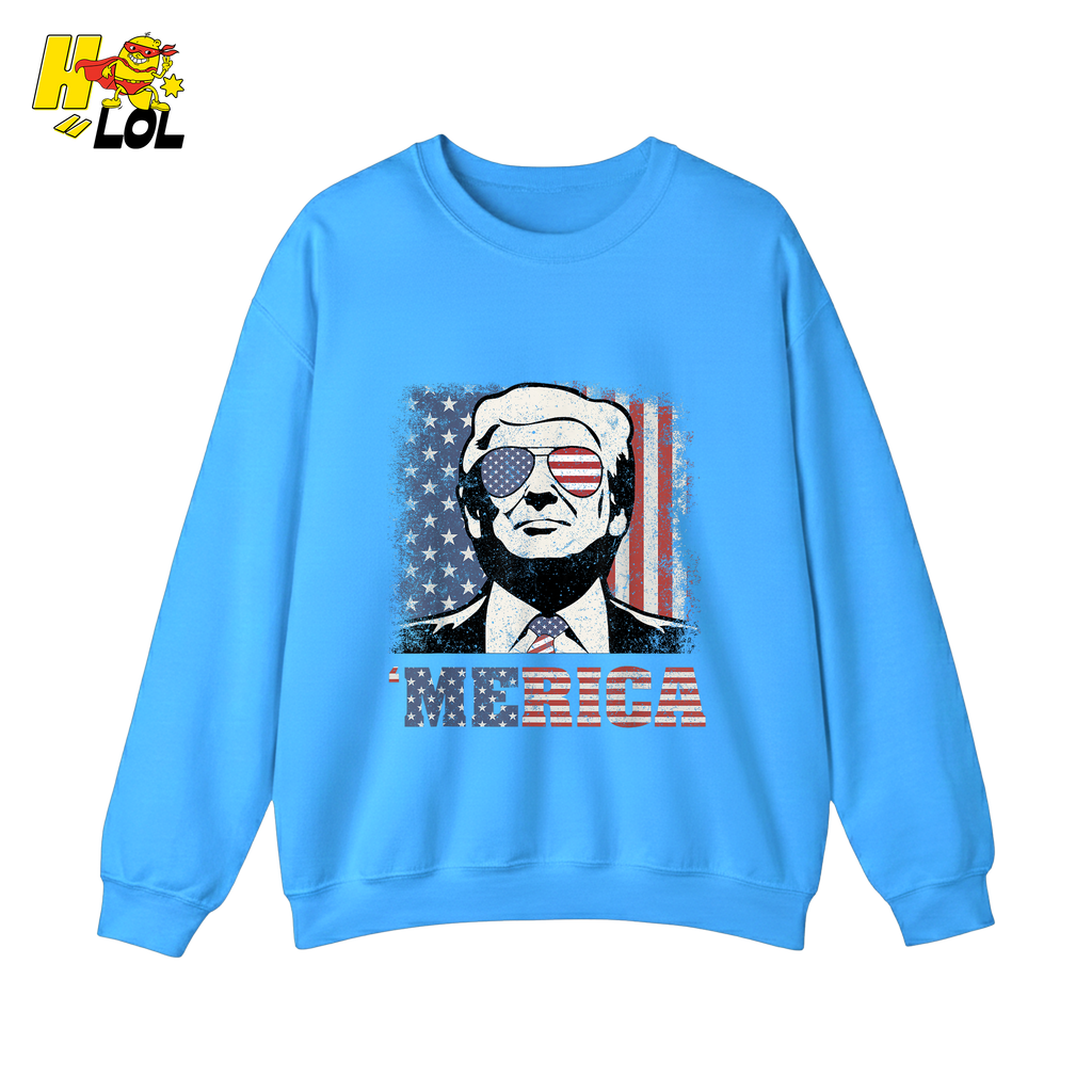 Merica Shirt Patriotic USA Flag Sunglasses Graphic Sweatshirt - HQLOL