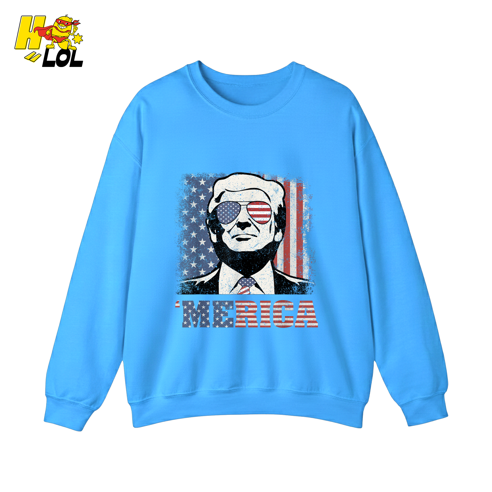 Merica Shirt Patriotic USA Flag Sunglasses Graphic Sweatshirt - HQLOL