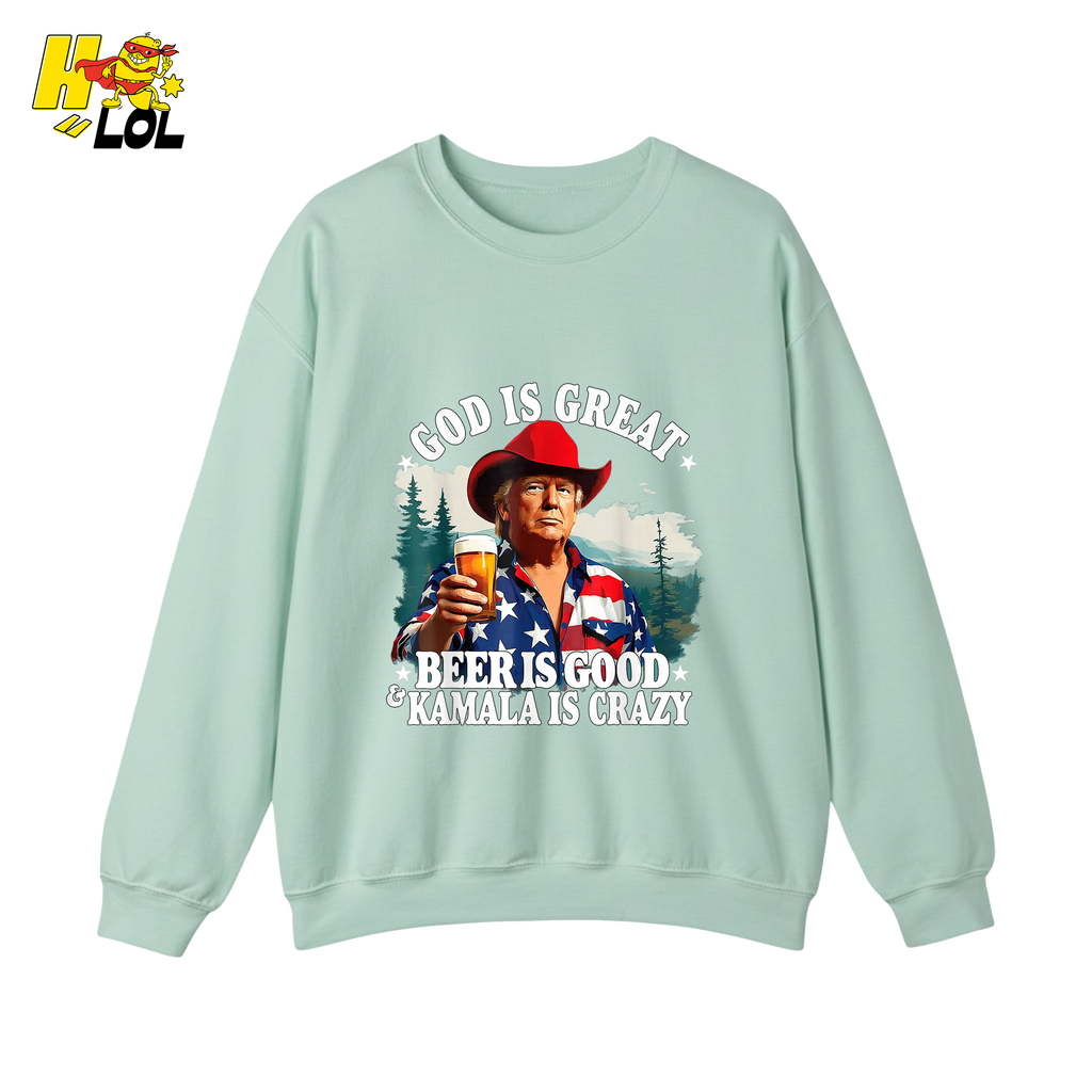 God Is Great Kamala Is Crazy - Trump Beer Patriotic Shirt - HQLOL