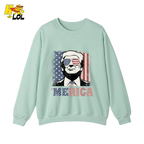 Merica Shirt Patriotic USA Flag Sunglasses Graphic Sweatshirt - HQLOL