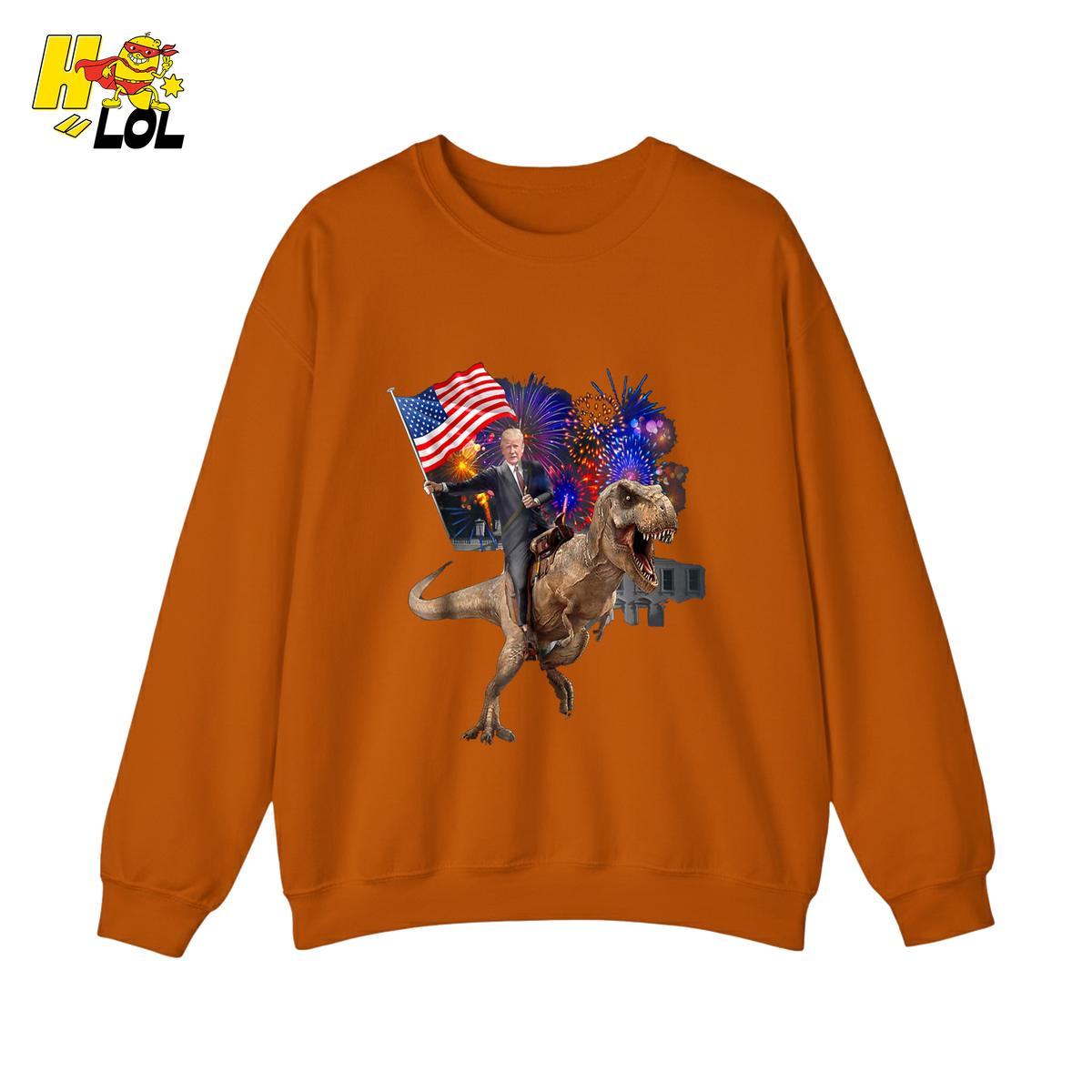 Trump Riding T-Rex American Flag Epic Patriotic Funny Gift Shirt - HQLOL