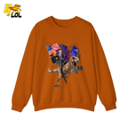 Trump Riding T-Rex American Flag Epic Patriotic Funny Gift Shirt - HQLOL