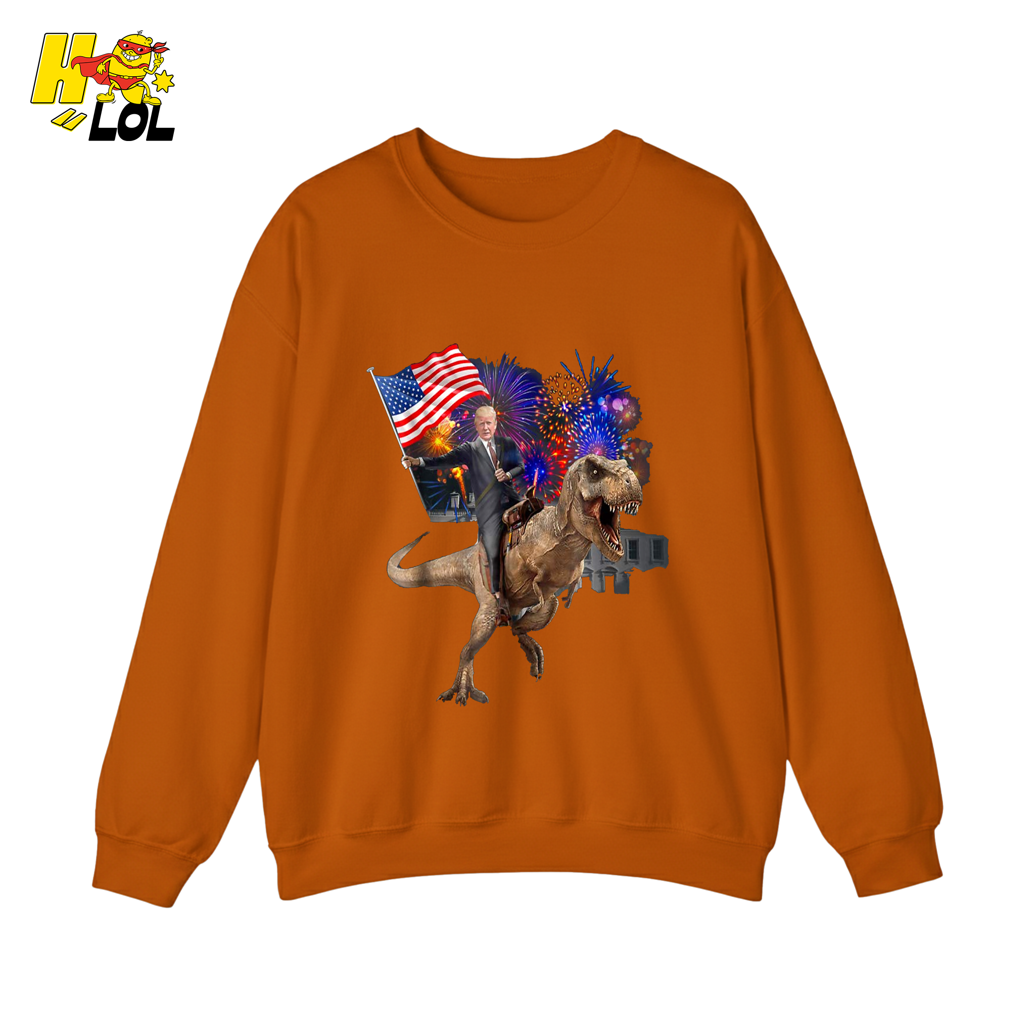 Trump Riding T-Rex American Flag Epic Patriotic Funny Gift Shirt - HQLOL