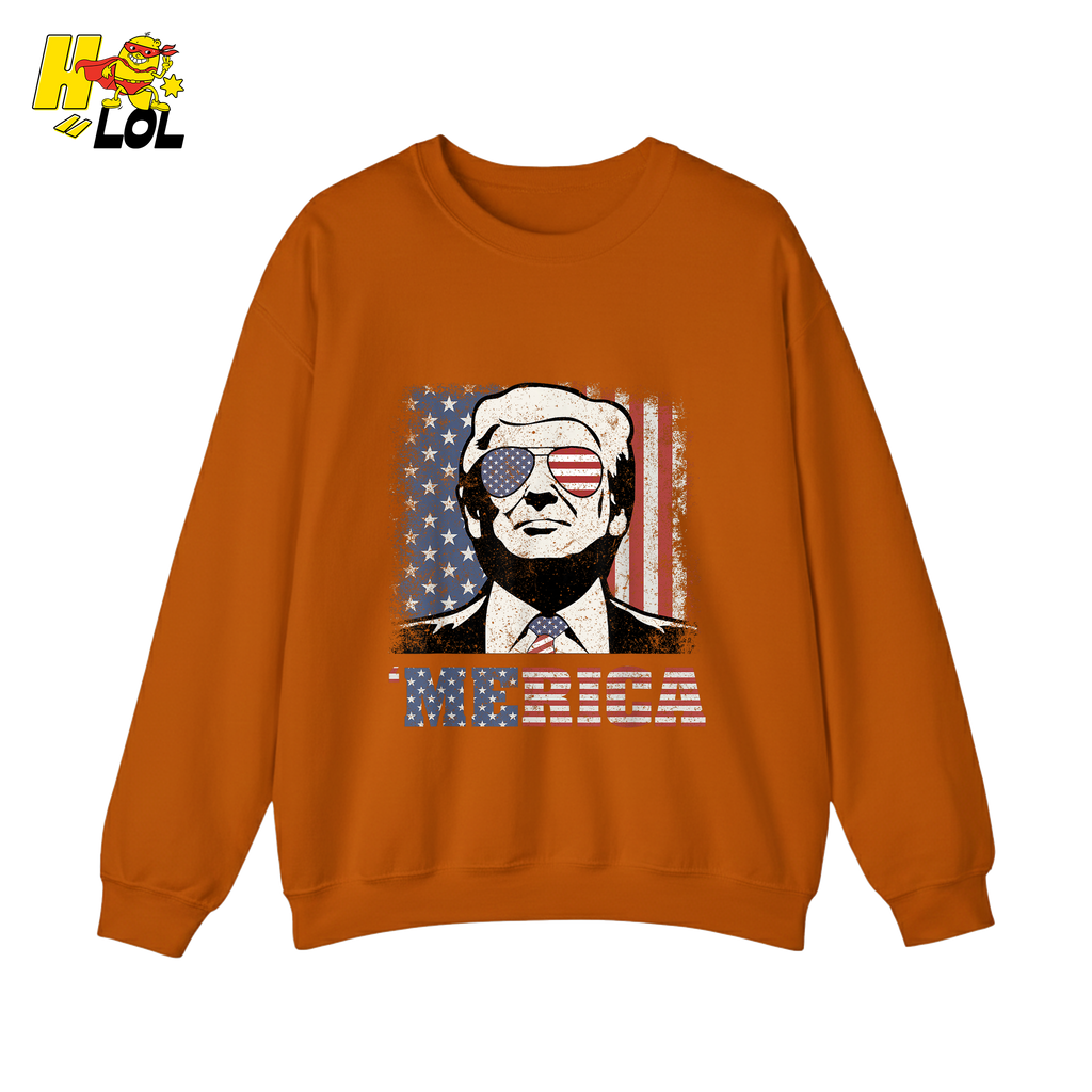 Merica Shirt Patriotic USA Flag Sunglasses Graphic Sweatshirt - HQLOL