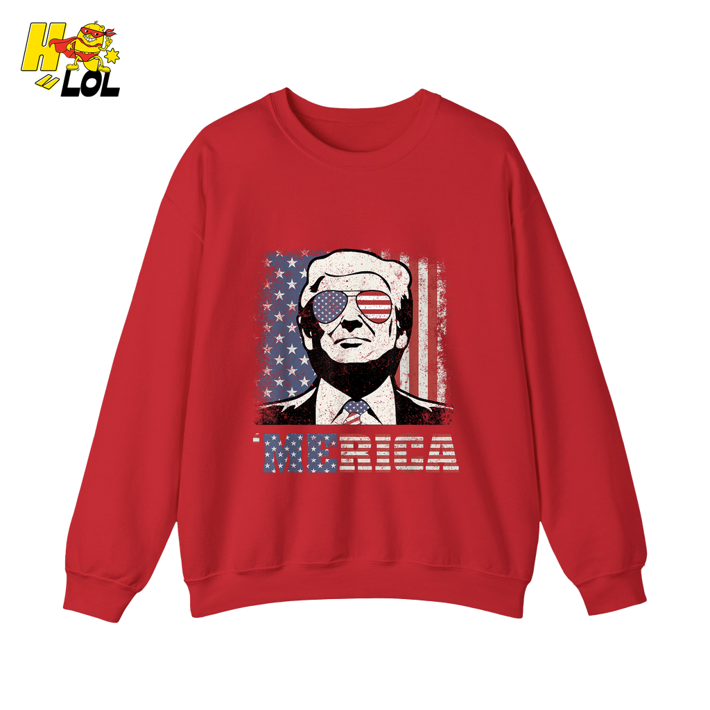 Merica Shirt Patriotic USA Flag Sunglasses Graphic Sweatshirt - HQLOL