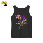 Trump Riding T-Rex American Flag Epic Patriotic Funny Gift Shirt - HQLOL