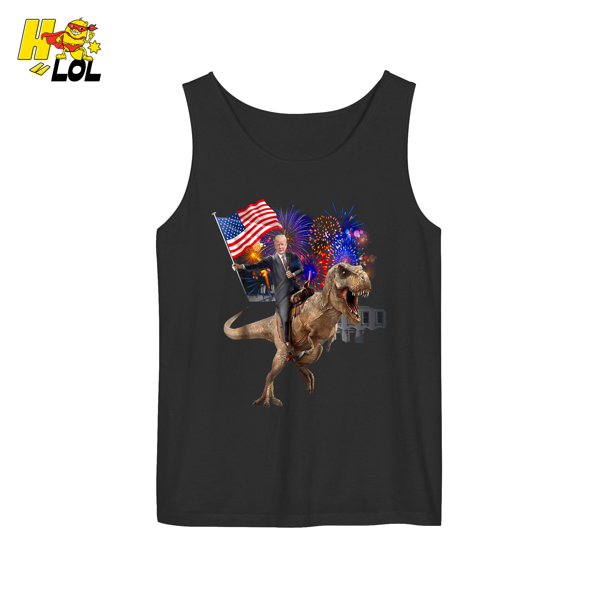 Trump Riding T-Rex American Flag Epic Patriotic Funny Gift Shirt - HQLOL