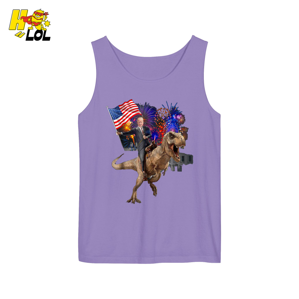 Trump Riding T-Rex American Flag Epic Patriotic Funny Gift Shirt - HQLOL