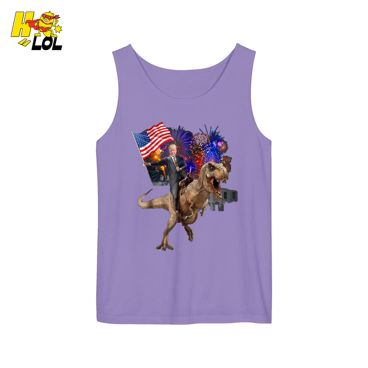 Trump Riding T-Rex American Flag Epic Patriotic Funny Gift Shirt - HQLOL