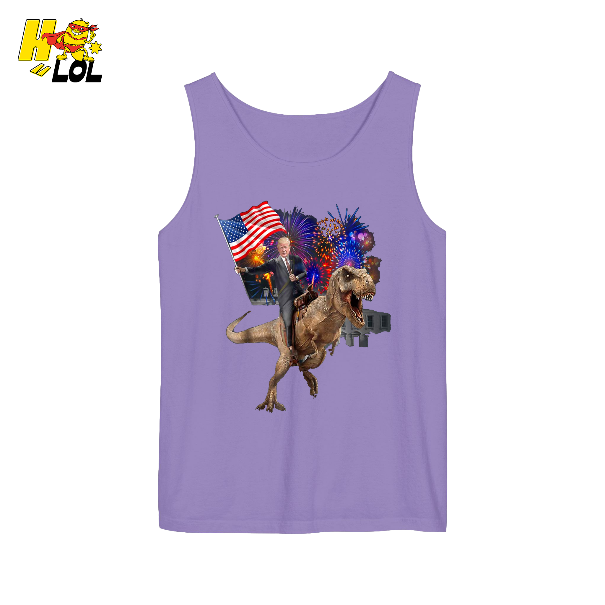 Trump Riding T-Rex American Flag Epic Patriotic Funny Gift Shirt - HQLOL