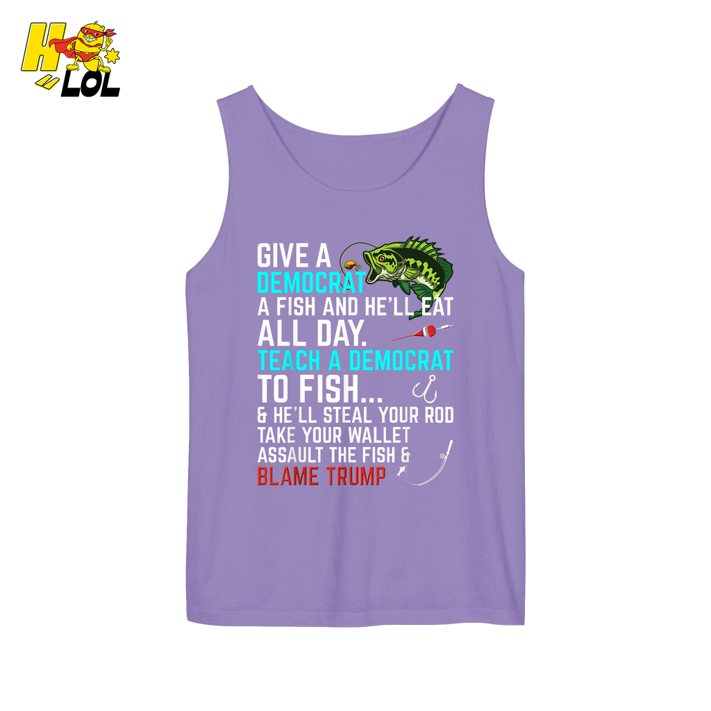 Funny Political Fishing Shirt Teach a Democrat to Fish Blame Trump - HQLOL