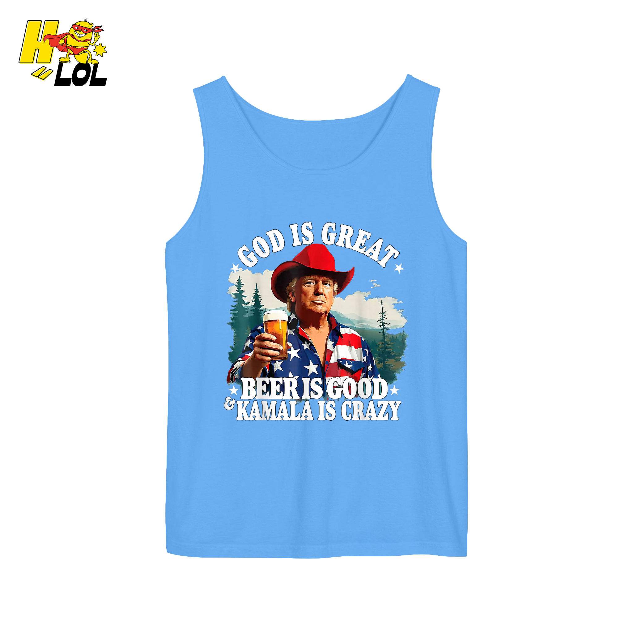 God Is Great Kamala Is Crazy - Trump Beer Patriotic Shirt - HQLOL