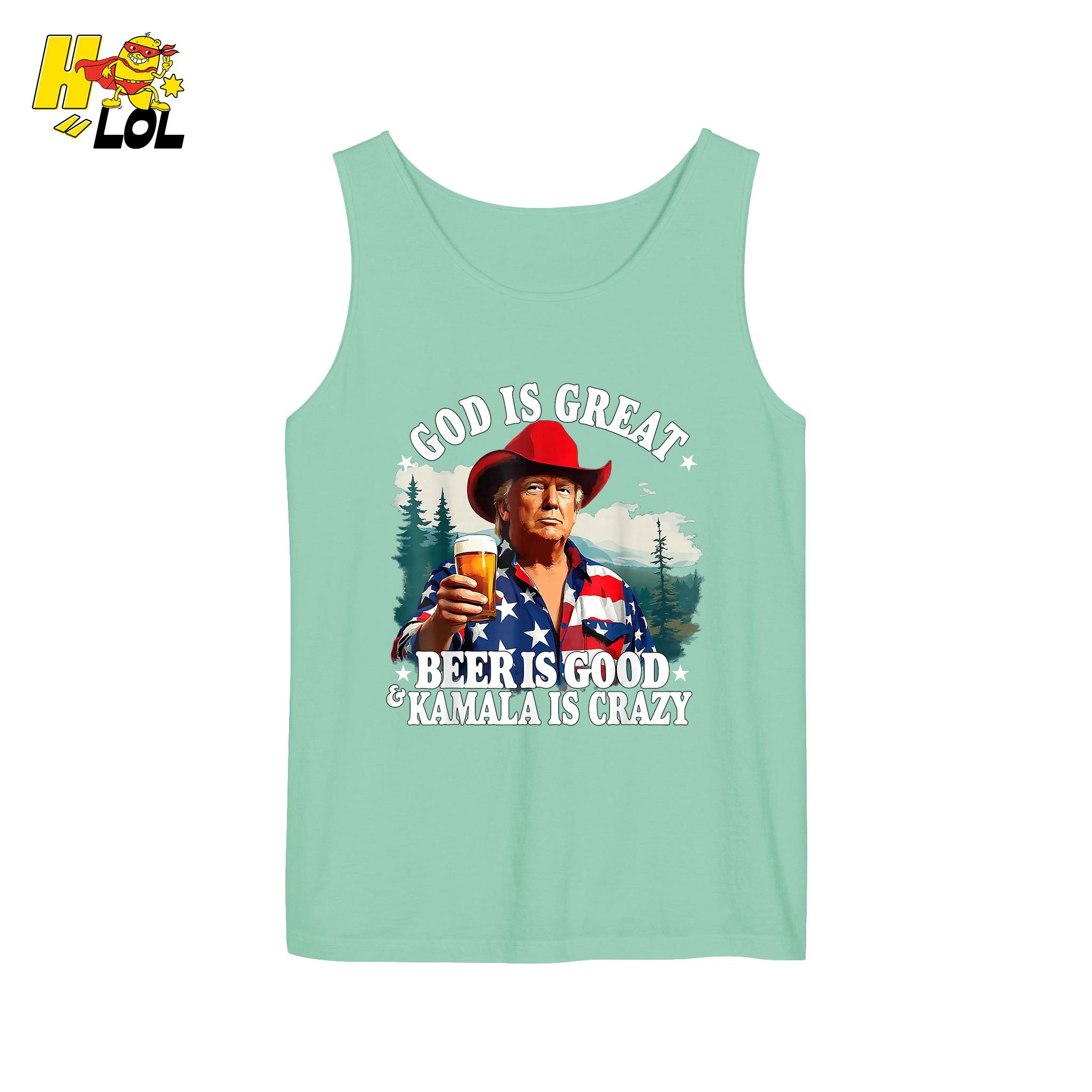 God Is Great Kamala Is Crazy - Trump Beer Patriotic Shirt - HQLOL